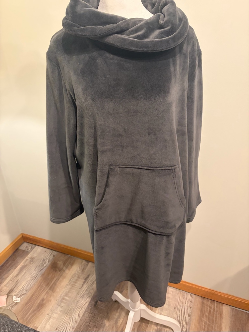 Cozy Plush Funnel Neck Poncho Sweater - Charcoal